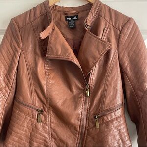 Y2K Wet Seal Women's Tan Faux Leather Moto Jacket 80’s Motocore Bohemian